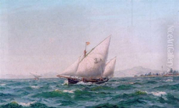 Marine Med Sejlskib I Middelhavet Oil Painting by Christian Benjamin Olsen