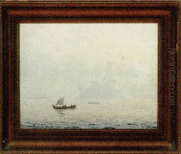 Marine Med Skibe Pa Stille Vand, Gravejr Oil Painting by Christian Benjamin Olsen