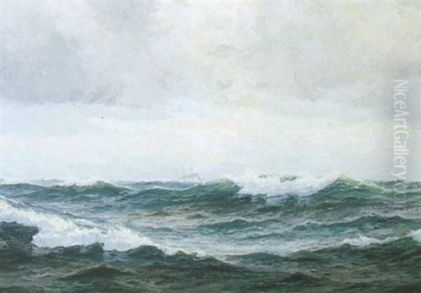 Marine Med Sejlskib I Hoj So Oil Painting by Christian Benjamin Olsen