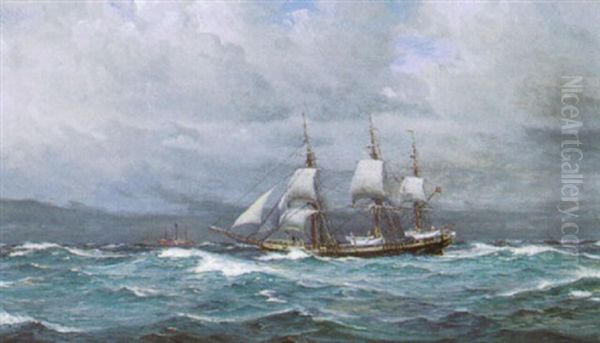 Marine Med Sejlskibe I Oprort Vand Oil Painting by Christian Benjamin Olsen