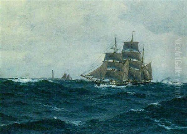 A Three-masted Barque In Full Sail Oil Painting by Christian Benjamin Olsen