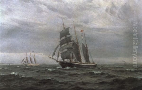 Marine Mit Segelschiffen Oil Painting by Christian Benjamin Olsen