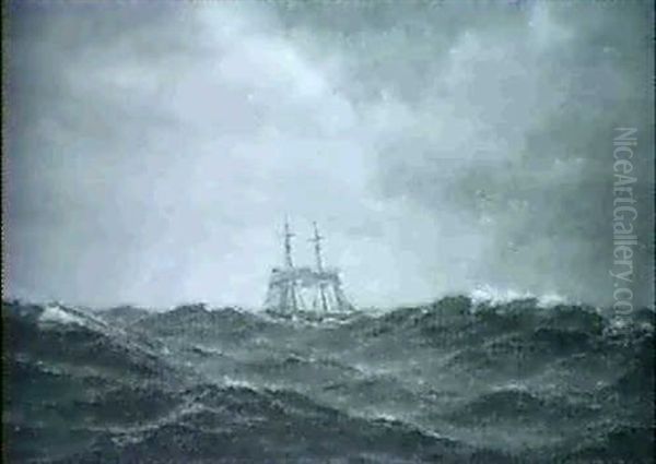 Marine Med Sejlskib Oil Painting by Christian Benjamin Olsen