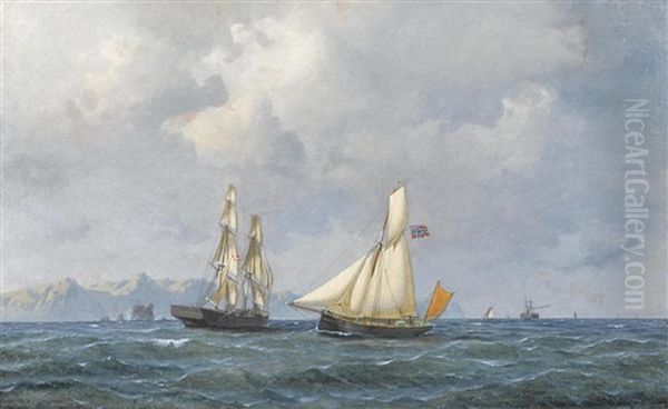 Shipping In Norwegian Waters Oil Painting by Carl Waldemar Olson