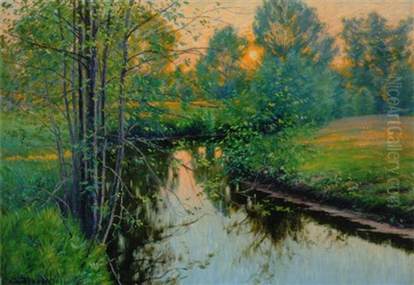 Sunset Over North Carolina Stream by Carl Waldemar Olson