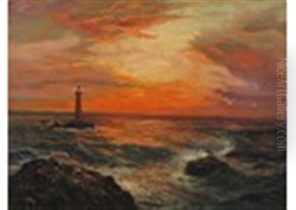 Godrevy Lighthouse Oil Painting by Julius Olsson