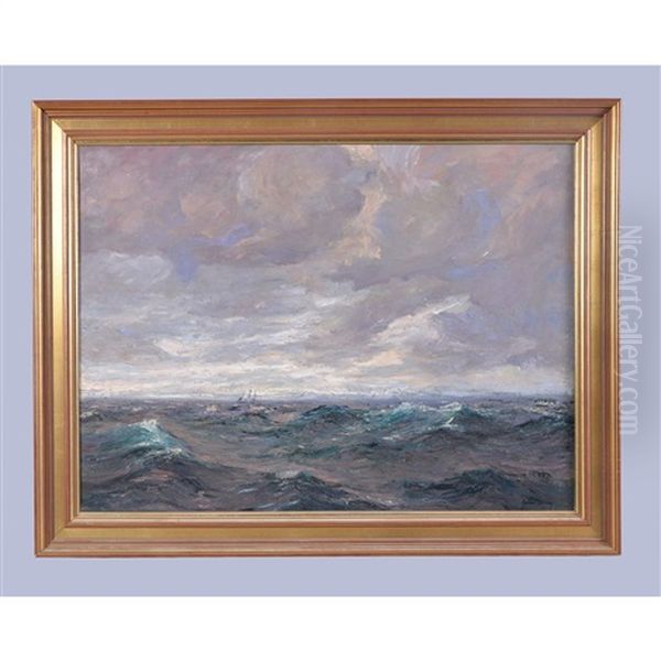 Schooner In Turbulent Seas Oil Painting by Julius Olsson