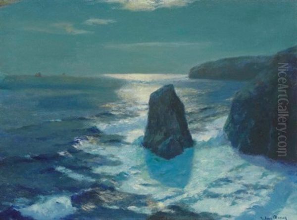 Moonlit Sea Oil Painting by Julius Olsson