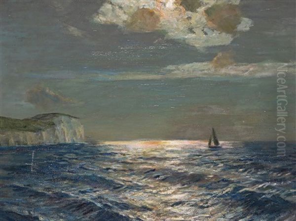 Moonlight Off Beachy Head Oil Painting by Julius Olsson