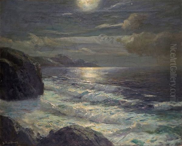 Moonlit Waves On The Shore by Julius Olsson