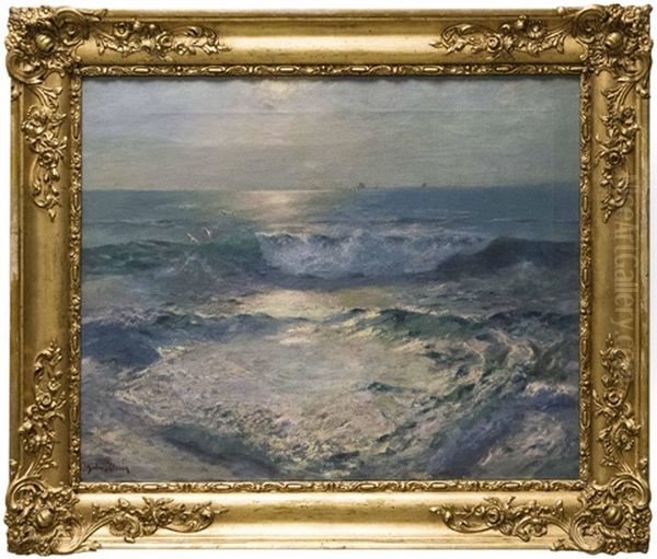 Solbelyst Havslandskap Oil Painting by Julius Olsson