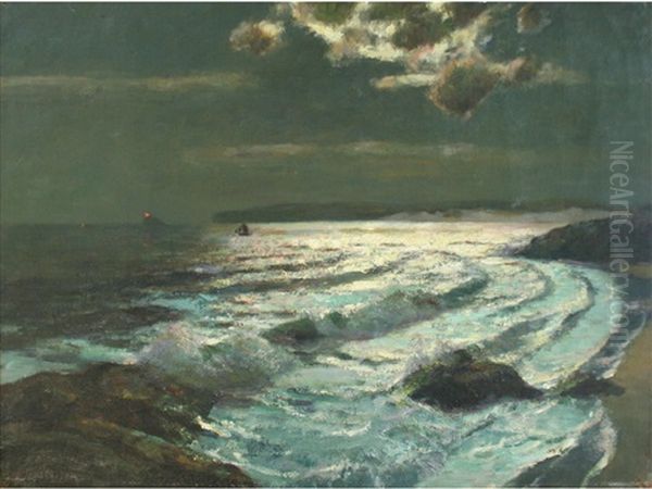 Moonlit Surf Oil Painting by Julius Olsson