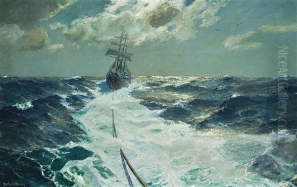 Under Tow On A Moonlit Night Oil Painting by Julius Olsson