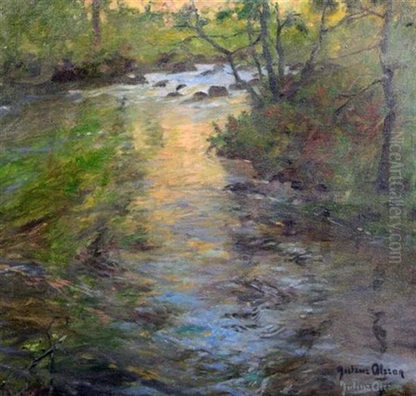 A Woodland Stream Oil Painting by Julius Olsson