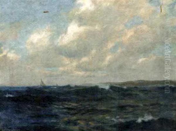 Vessels At Sea Oil Painting by Julius Olsson