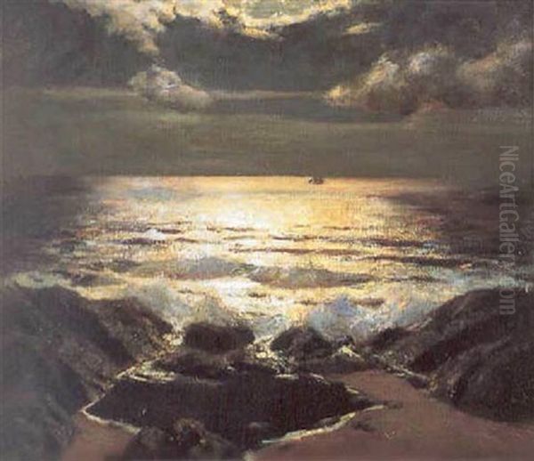 The Pool, Moonlight Oil Painting by Julius Olsson