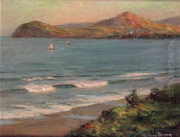 Sailing Boats Of A Coastline Oil Painting by Julius Olsson