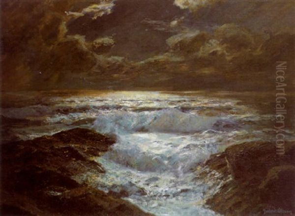 Moonlight, Cornish Coast Oil Painting by Julius Olsson