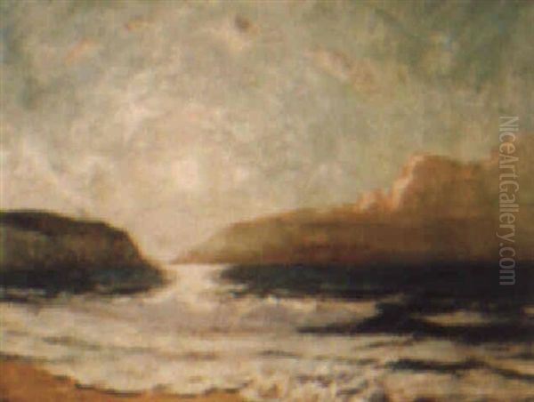 Sunset On Coast Oil Painting by Julius Olsson