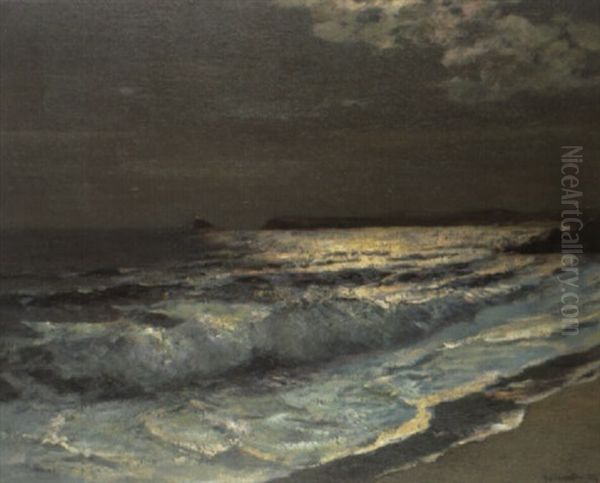 The Moonlit Breaking Wave Oil Painting by Julius Olsson