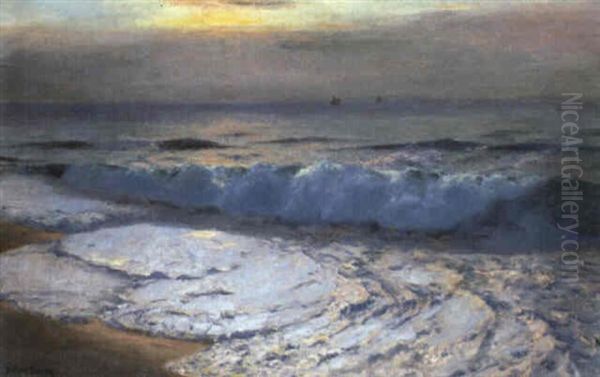 The Breaking Wave, Dusk Oil Painting by Julius Olsson