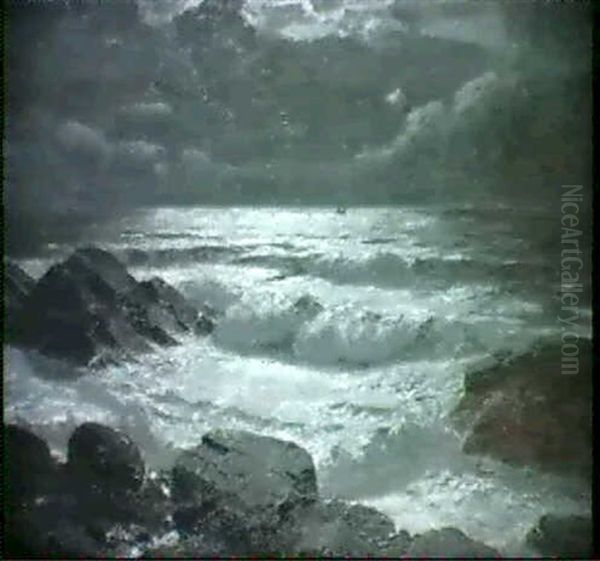 Mansken Over Havet-klippig Kust Oil Painting by Julius Olsson