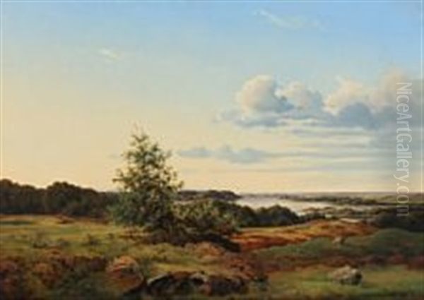 Landscape With A View Of A Lake Oil Painting by Peter Olsted