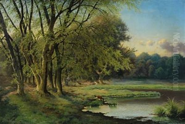 Lanscape At Fuglsangsso In Dyrehaven Oil Painting by Peter Olsted