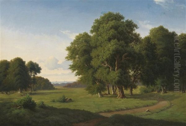 Weite Parklandschaft Mit Rehen Oil Painting by Peter Olsted