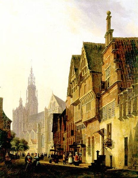 Street Scene In Amsterdam Oil Painting by Alexander Oltmans