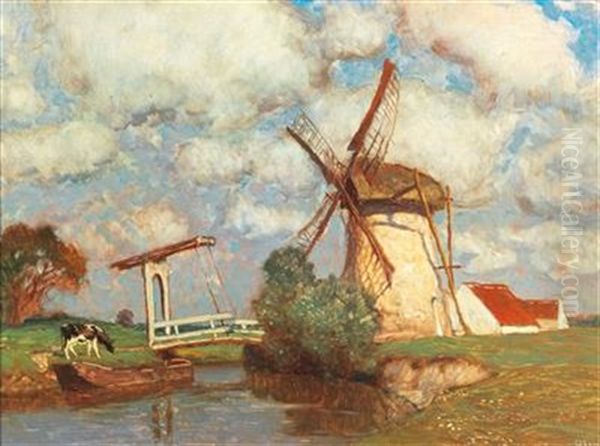 Windmill On Walcheren Oil Painting by Carl (Karl, Charles) O'Lynch of Town