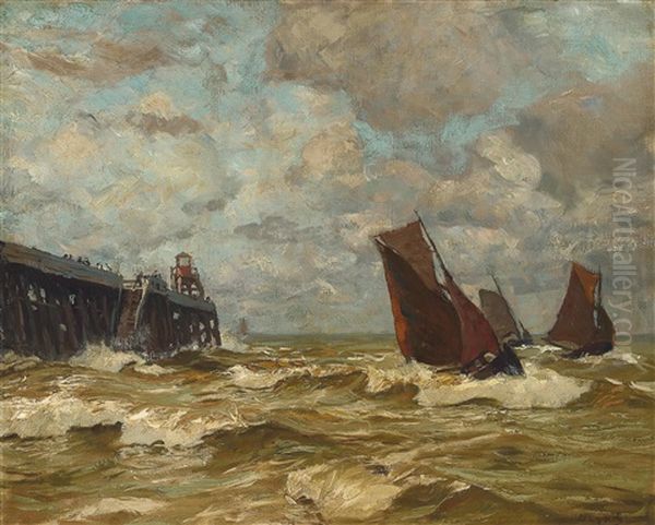 Segelboote Am Hafenkai Oil Painting by Carl (Karl, Charles) O'Lynch of Town