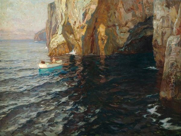 Die Blaue Grotte Auf Capri Oil Painting by Carl (Karl, Charles) O'Lynch of Town