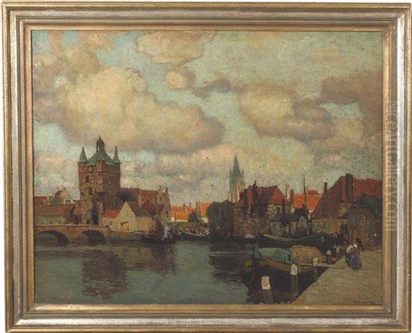 Alte Hollandische Stadt Oil Painting by Carl (Karl, Charles) O'Lynch of Town