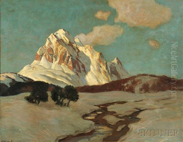 Snowy Peak In Sunlight Oil Painting by Carl (Karl, Charles) O'Lynch of Town