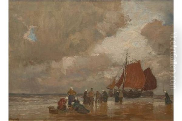 Unloading The Catch Oil Painting by Carl (Karl, Charles) O'Lynch of Town