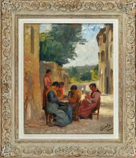 Italienische Klopplerinnen In Dorfgasse Oil Painting by Carl (Karl, Charles) O'Lynch of Town