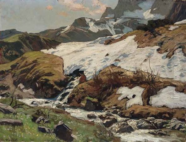 Fruhling Im Hochgebirge Walserthal Oil Painting by Carl (Karl, Charles) O'Lynch of Town