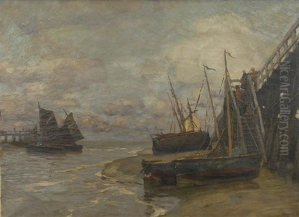 Fishing Port, Newport Oil Painting by Carl (Karl, Charles) O'Lynch of Town