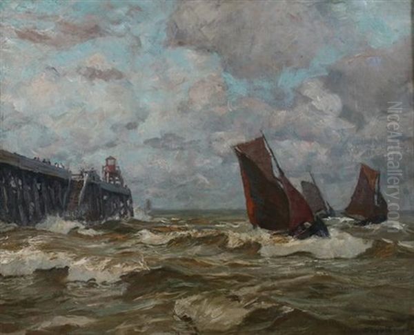 Rough Seas Oil Painting by Carl (Karl, Charles) O'Lynch of Town