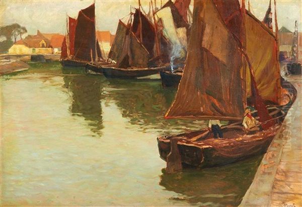 Der Hafen Von Nieuwport Oil Painting by Carl (Karl, Charles) O'Lynch of Town