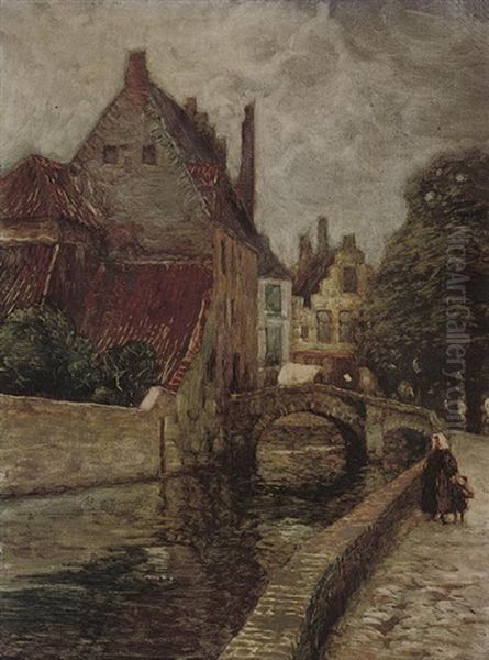 Quay St. Augustine, Bruges Oil Painting by Carl (Karl, Charles) O'Lynch of Town