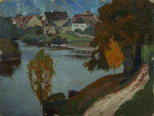 Dorflandschaft Am See In Der Oberpfalz Oil Painting by Carl (Karl, Charles) O'Lynch of Town