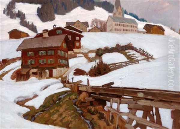 Hauser Im Schnee Oil Painting by Carl (Karl, Charles) O'Lynch of Town