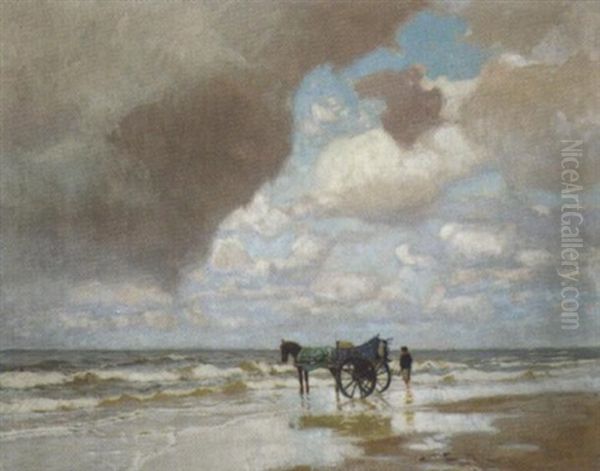 Pferdefuhrwerk Am Strand Oil Painting by Carl (Karl, Charles) O'Lynch of Town