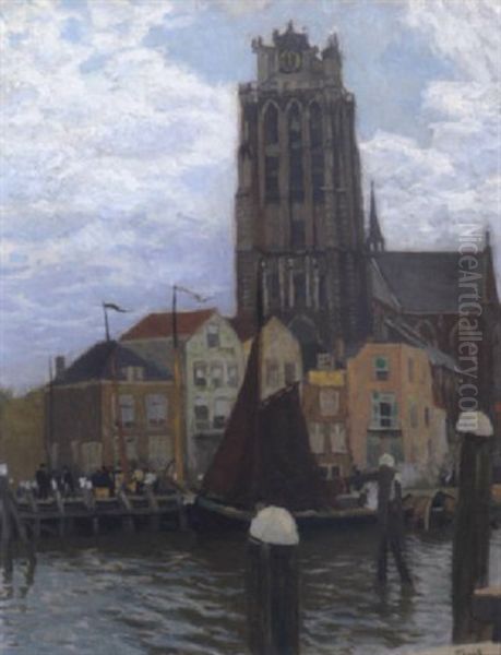 Hafenmotiv Aus Dortrecht Oil Painting by Carl (Karl, Charles) O'Lynch of Town