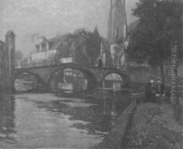 Blick Auf Einen Kanal In Brugge Oil Painting by Carl (Karl, Charles) O'Lynch of Town