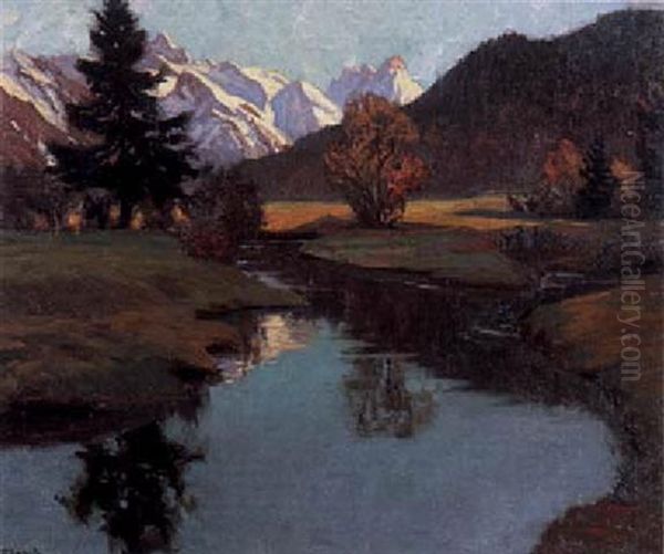 Herbst Im Alpental Oil Painting by Carl (Karl, Charles) O'Lynch of Town