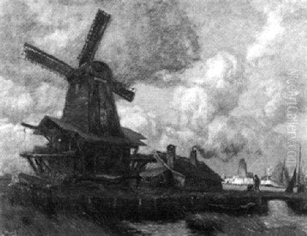 Hollandische Windmuhle Oil Painting by Carl (Karl, Charles) O'Lynch of Town