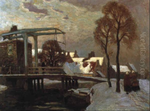 Winterliche Stadtlandschaft In Holland Oil Painting by Carl (Karl, Charles) O'Lynch of Town